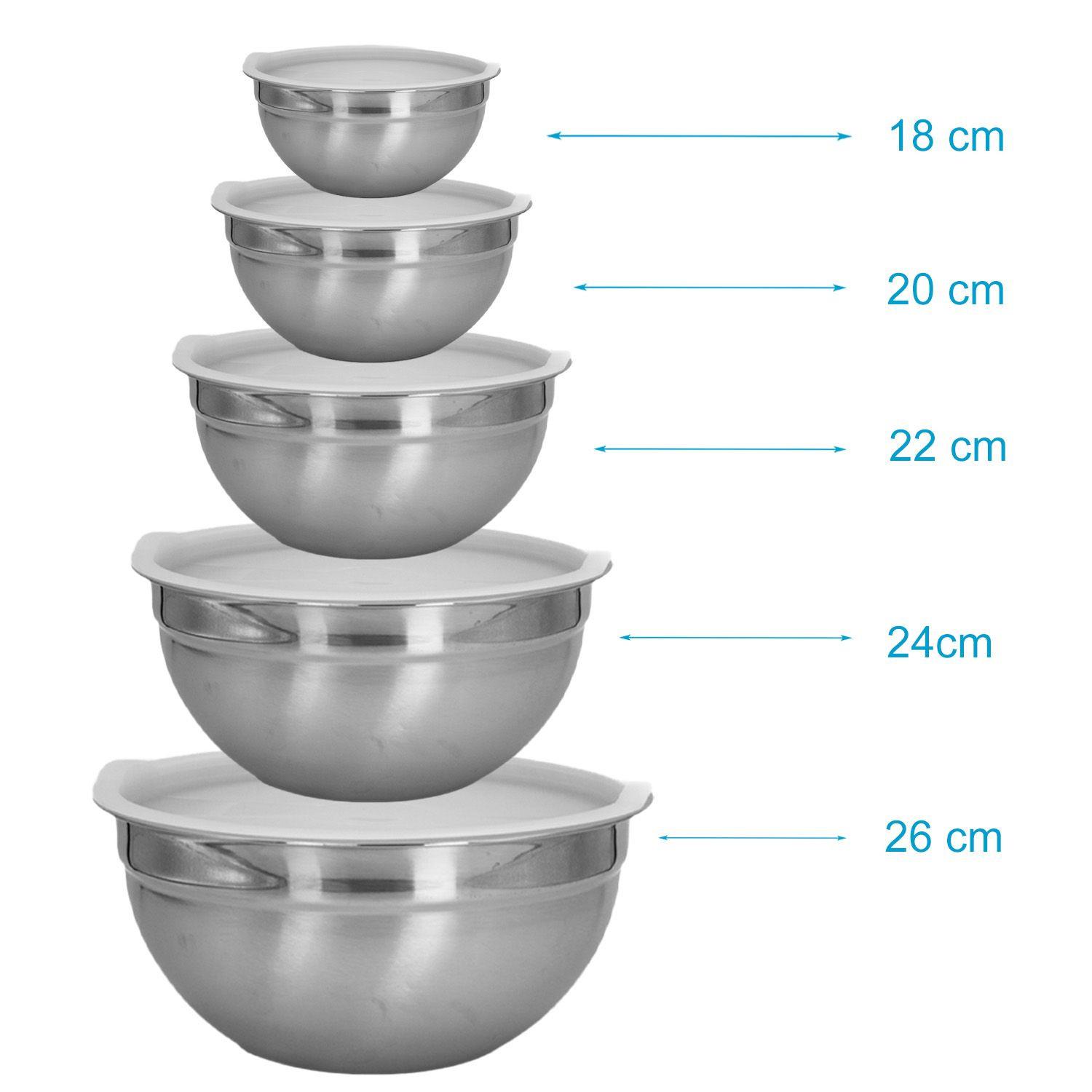 Intirilife Set de 5 saladiers Mélangeurs avec couvercles de différentes tailles  