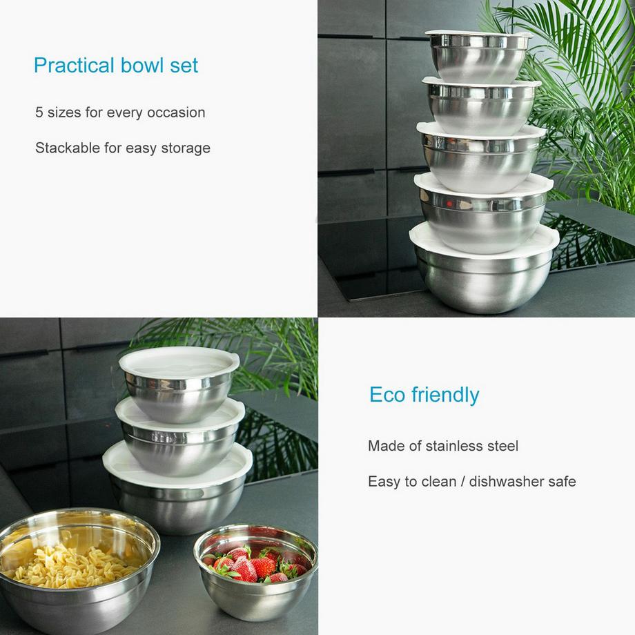 Intirilife Set de 5 saladiers Mélangeurs avec couvercles de différentes tailles  