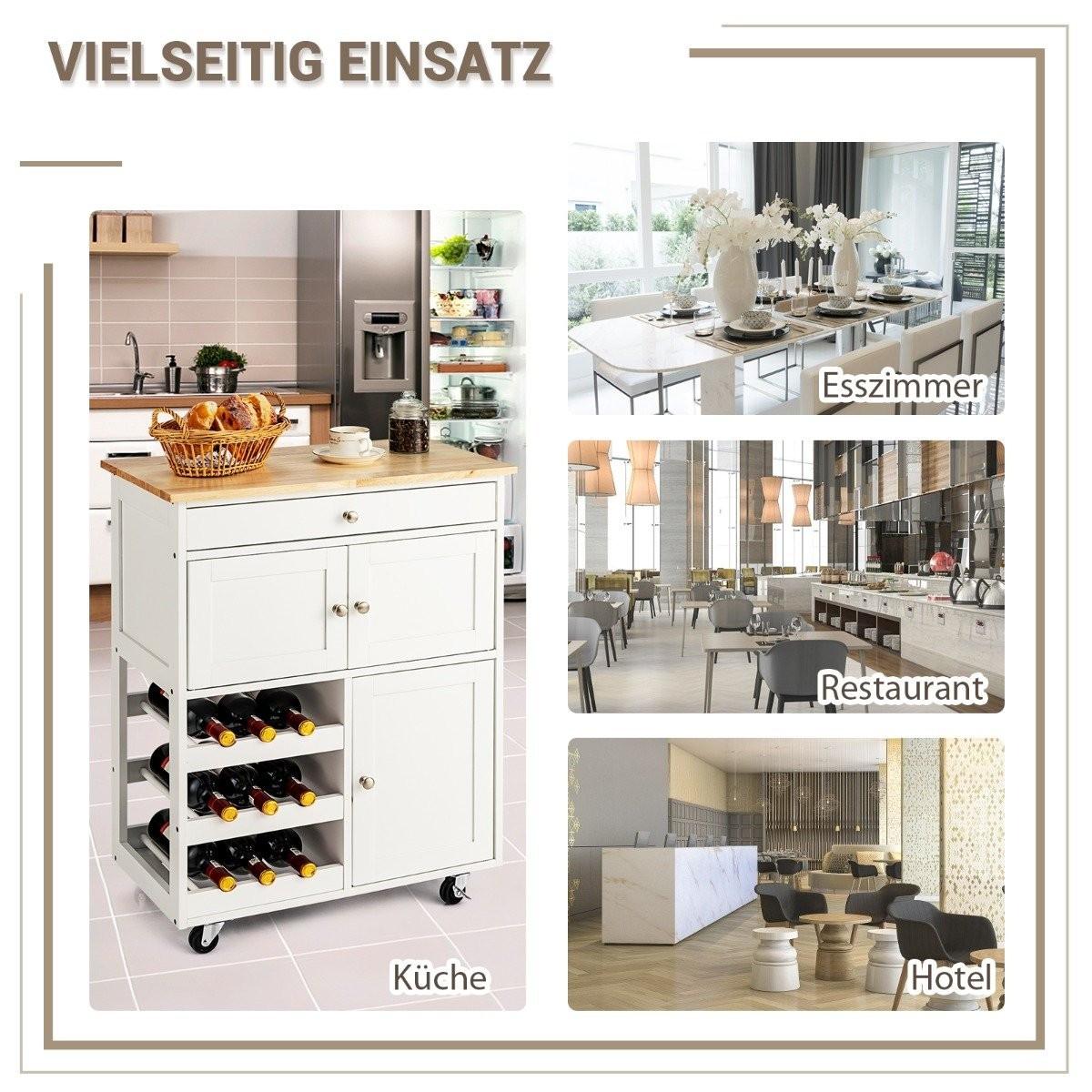 Northix Holz Küchenwagen Servierwagen Küchentrolley mit 3 Weinregalen  