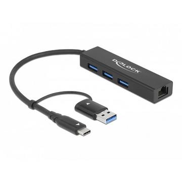 Hub USB 3.2 Gen 1 a 3 porte + Gigabit LAN con connettore USB Type-C o USB Tipo-A