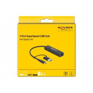 DeLock  64149 Schnittstellen-Hub USB 3.2 Gen 1 (3.1 Gen 1) Type-A + Type-C Schwarz 