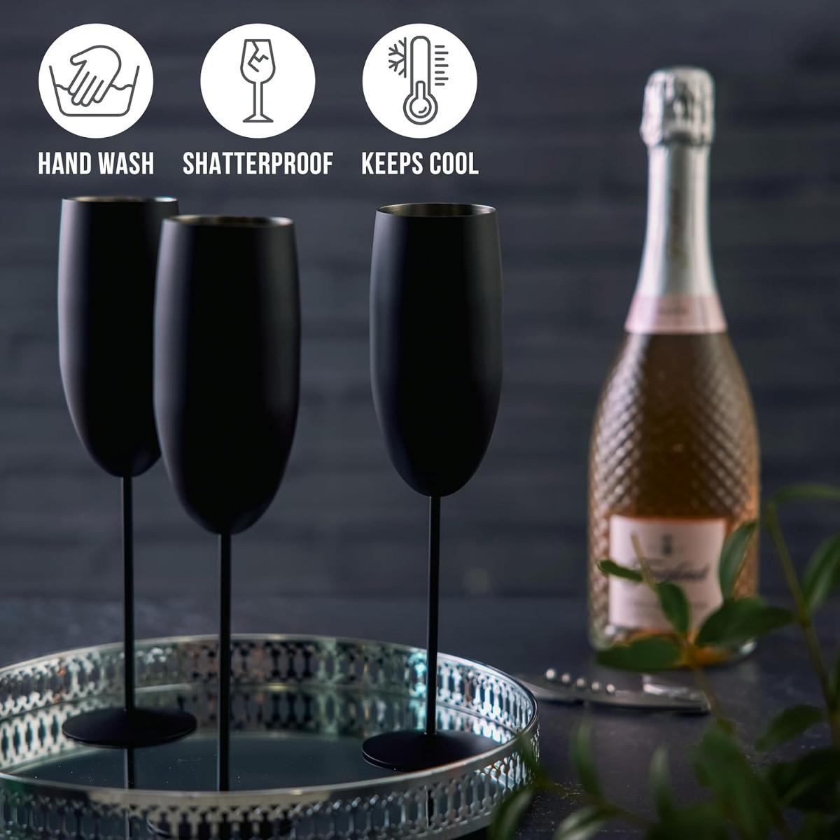 Oak & steel Edelstahl Sektgläser Flute Matt 2er-Set  