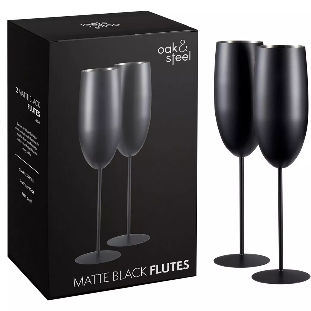 Oak & steel - Acier inoxydable Flûtes Mat Lot de 2 flûtes à champagne, 250 ml, Noir