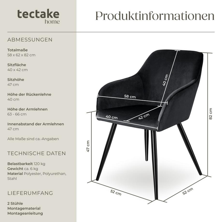 Tectake Chaise style scandinave MARILYN rembourrée aspect velours  