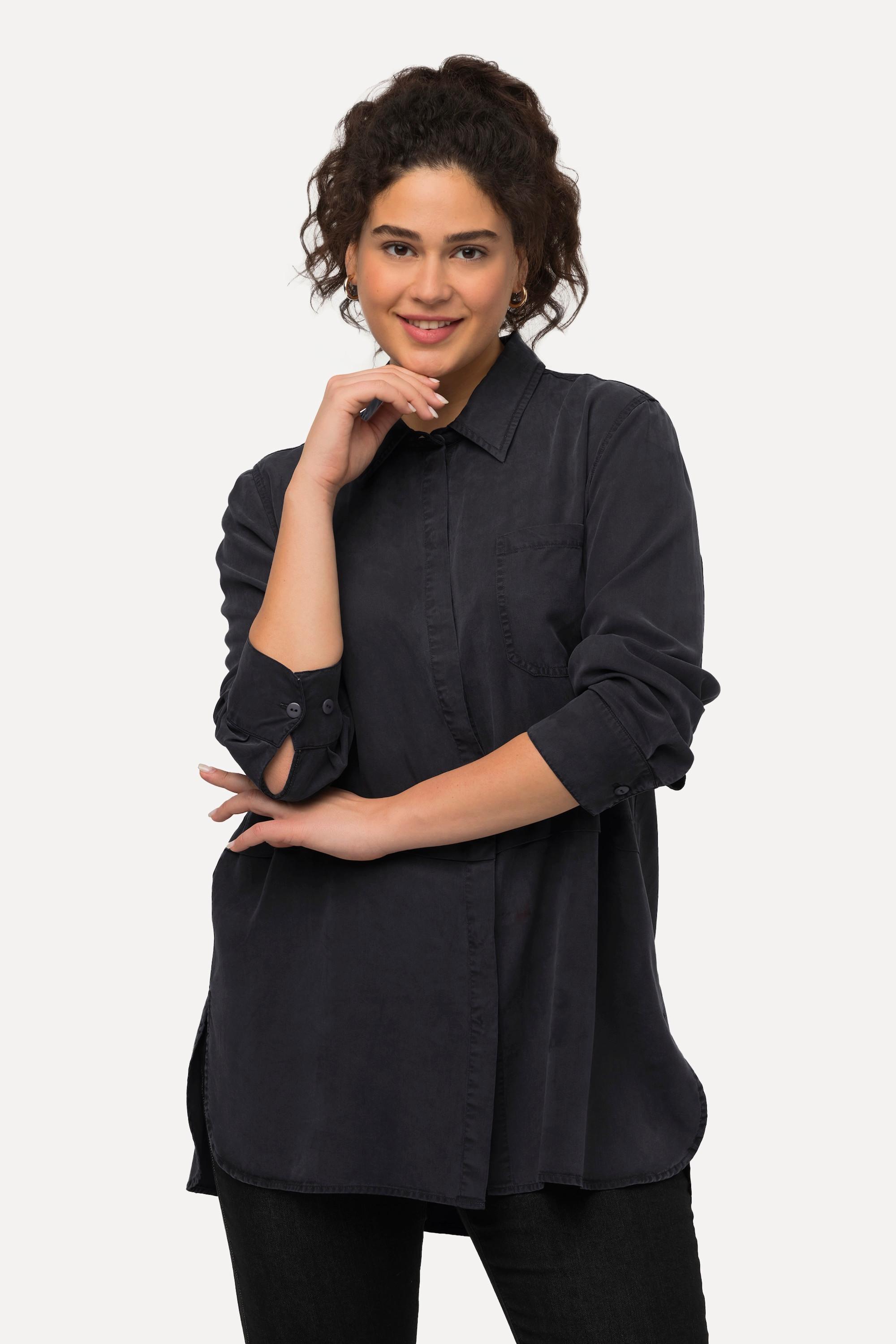 Ulla Popken Camicia in Lyocell a Maniche Lunghe con Cucitura Trasversale  