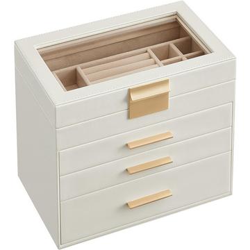 Boîte à bijoux à 4 niveaux avec couvercle en verre et tiroir spacieux