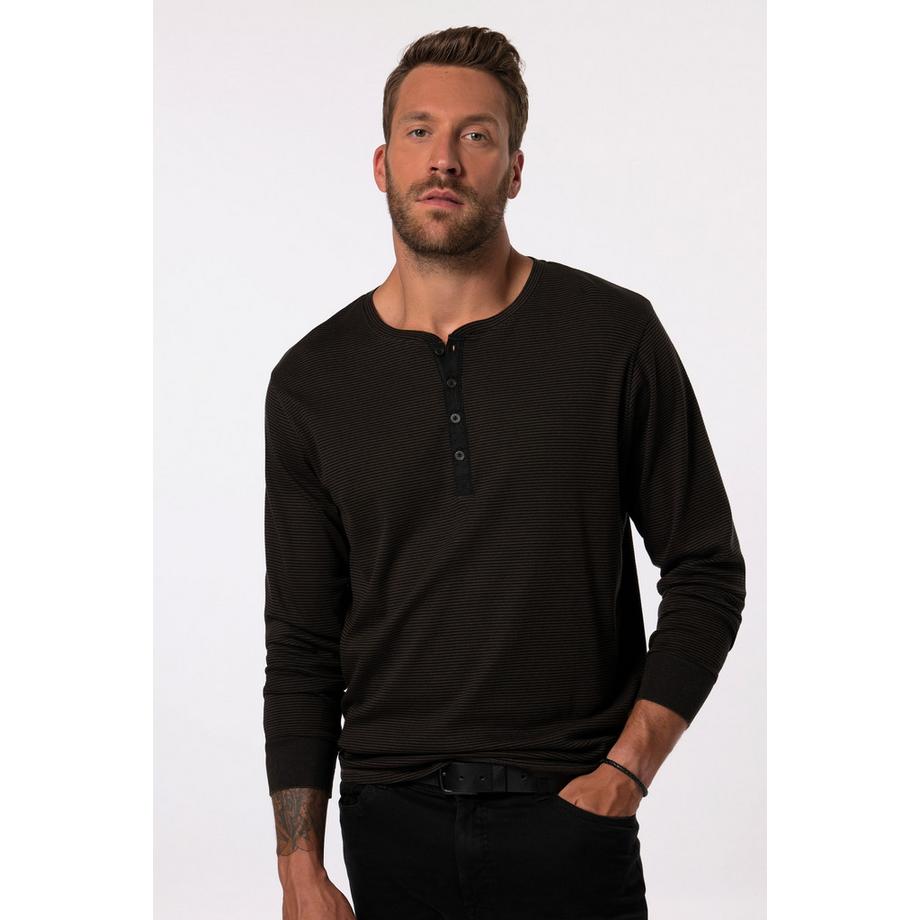 JP1880 Henley Manches Longues Rayé avec Patte de Boutonnage  