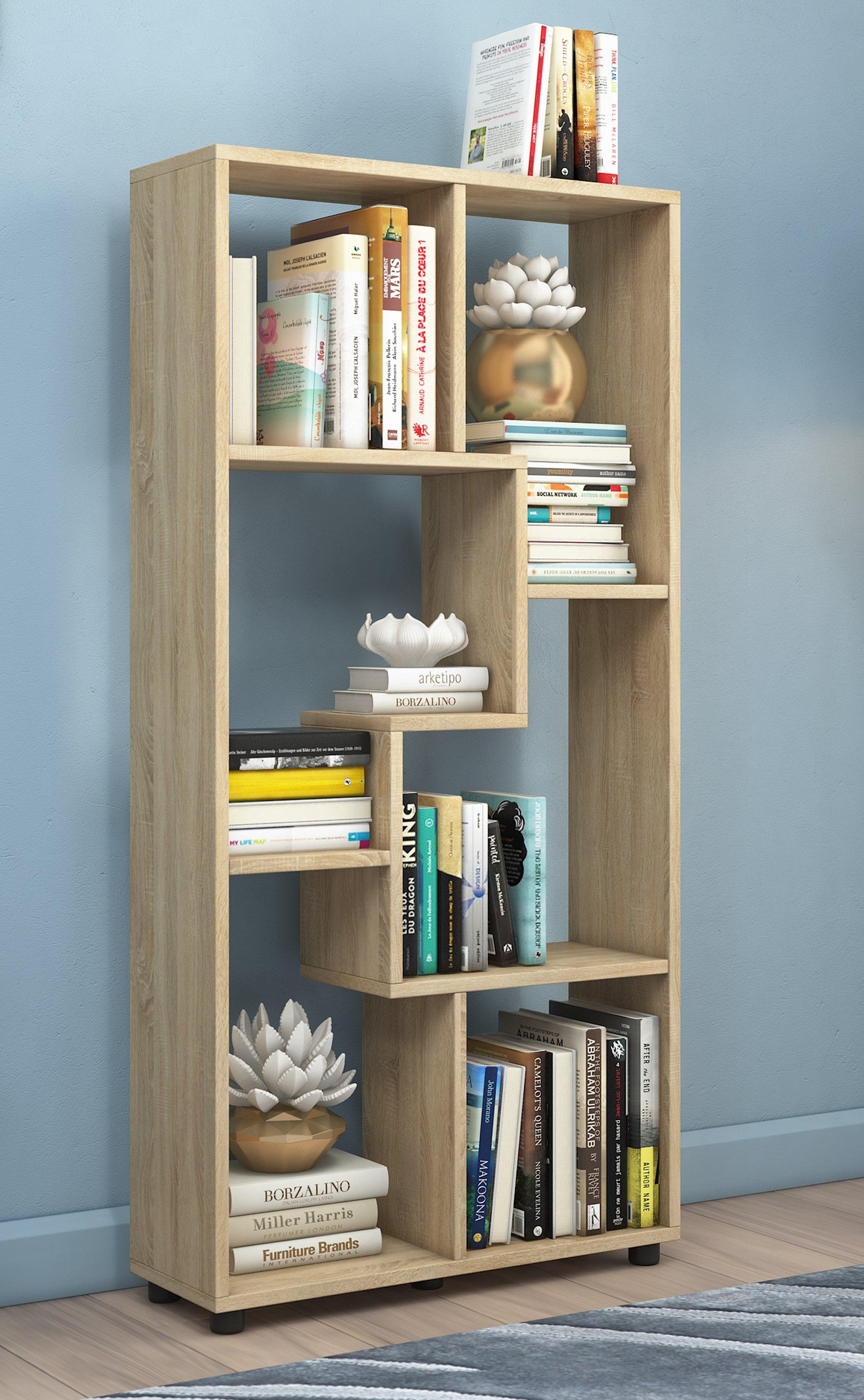 VCM Holzregal stehend | platzsparendes Regal | Maße:  H. 119 x B. 60 x T. 20 cm | Elegantes Regal stehend | Aufbewahrungsregal | Bücherregal | Raumteiler  