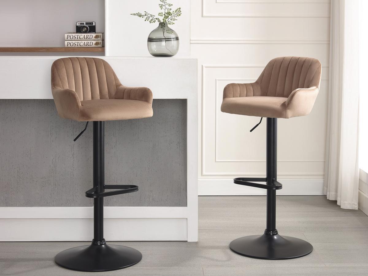 Vente-unique Sgabello da bar in Velluto e Metallo Nero Altezza regolabile Beige - ELEANA  