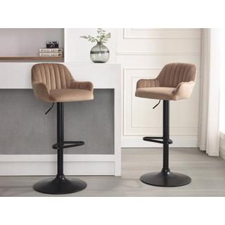 Vente-unique Tabouret de bar en velours et métal noir - Hauteur réglable - Beige - ELEANA  