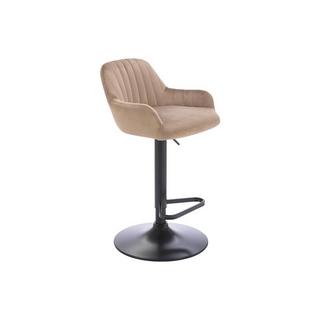 Vente-unique Tabouret de bar en velours et métal noir - Hauteur réglable - Beige - ELEANA  