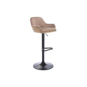 Tabouret de bar en velours et métal noir - Hauteur réglable - Beige - ELEANA