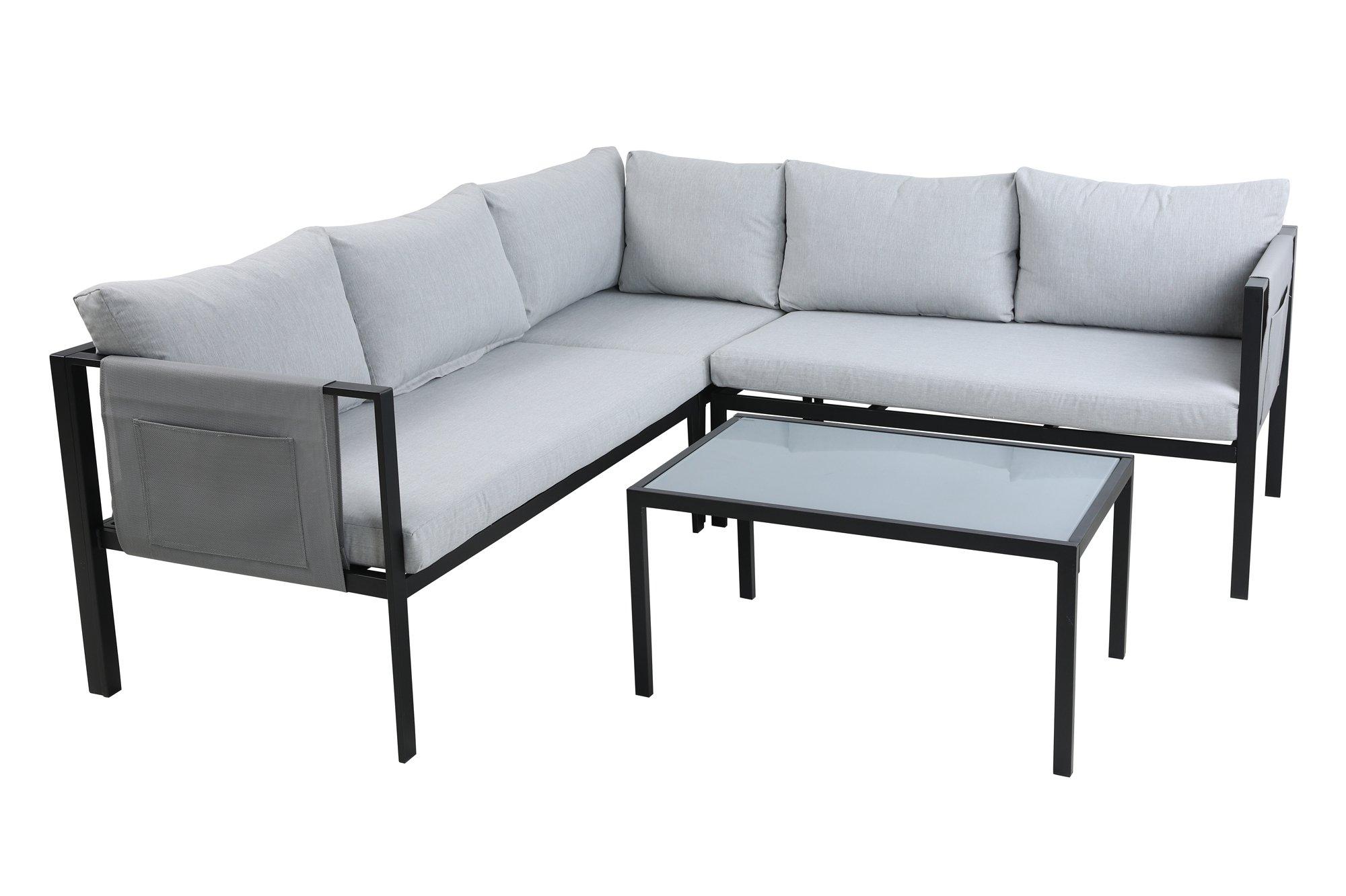 mutoni Salon de jardin d'angle avec table basse gris 192x192 (3 pièces)  