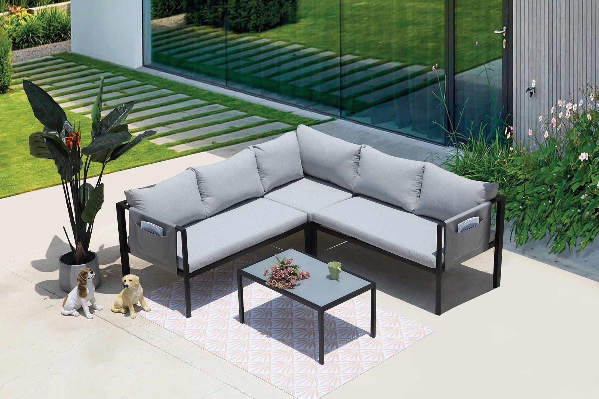 mutoni Salon de jardin d'angle avec table basse gris 192x192 (3 pièces)  