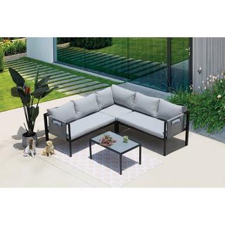 mutoni Salon de jardin d'angle avec table basse gris 192x192 (3 pièces)  