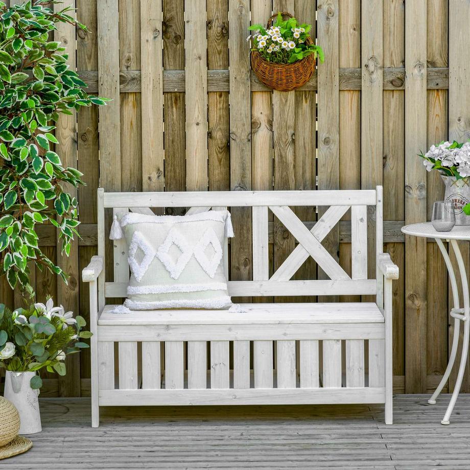 Northio Sitzbank Mit Stauraum 2-Sitzer Gartentruhe Truhenbank Kissentruhe Aufbewahrung Weiß 115 X 61 X 85 Cm  