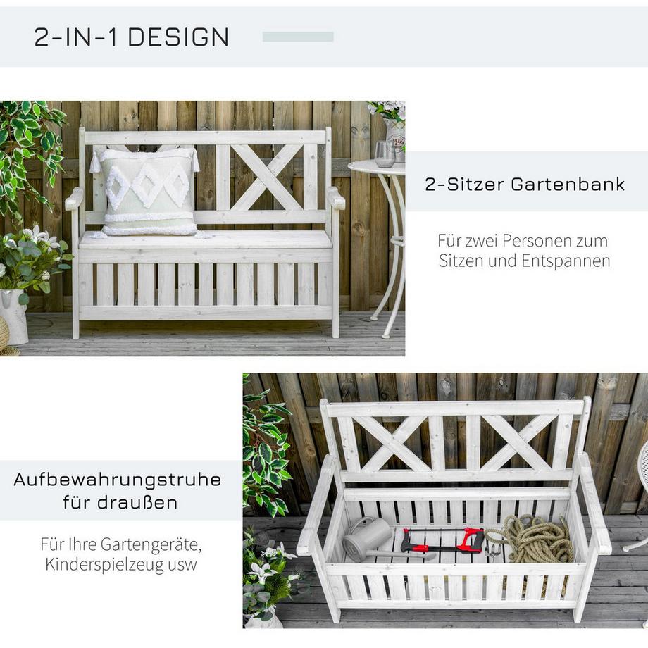 Northio Sitzbank Mit Stauraum 2-Sitzer Gartentruhe Truhenbank Kissentruhe Aufbewahrung Weiß 115 X 61 X 85 Cm  