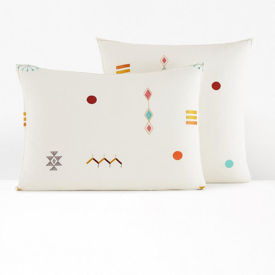 Taie d'oreiller brodée coton vintage