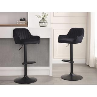 Vente-unique Lot de 2 tabourets de bar en velours et métal - Hauteur réglable - Noir - ELEANA  