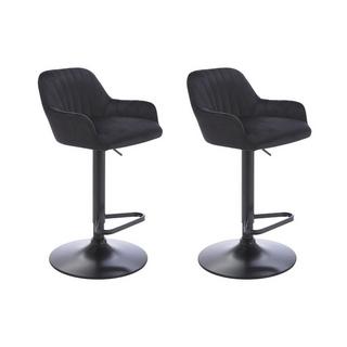 Vente-unique Lot de 2 tabourets de bar en velours et métal - Hauteur réglable - Noir - ELEANA  