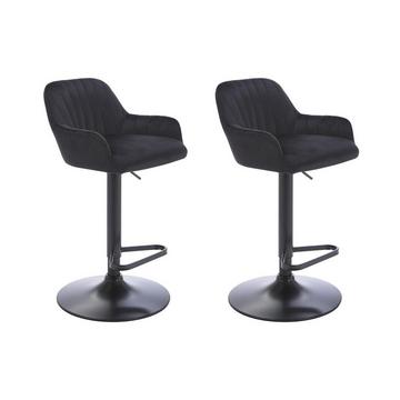 Lot de 2 tabourets de bar en velours et métal - Hauteur réglable - Noir - ELEANA