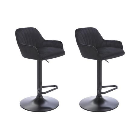 Vente-unique Lot de 2 tabourets de bar en velours et métal - Hauteur réglable - Noir - ELEANA  