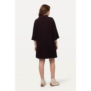 Ulla Popken  Robe midi à col montant et manches 3/4, matière texturée en coton bio 