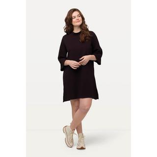 Ulla Popken  Robe midi à col montant et manches 3/4, matière texturée en coton bio 