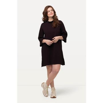 Robe midi à col montant et manches 3/4, matière texturée en coton bio