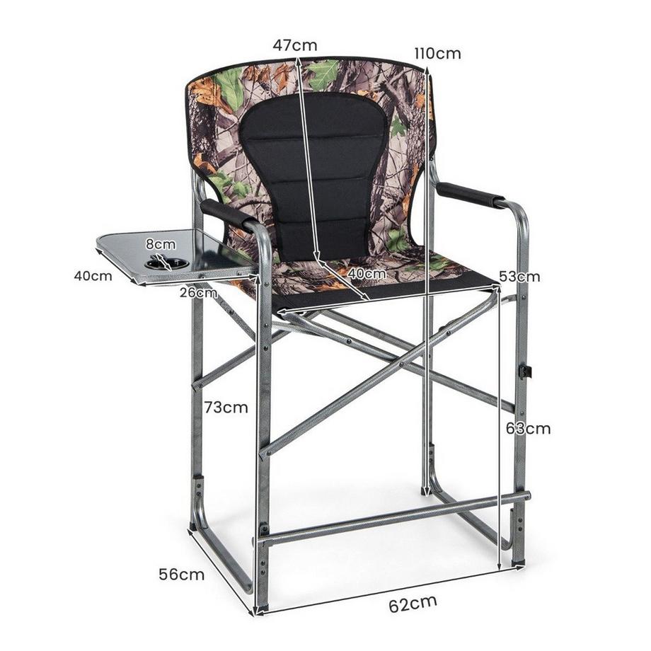 Northio  Faltbarer hoher Jagdstuhl Robuster übergroßer Regiestuhl mit Seitentisch Tragfähigkeit 150 kg 
