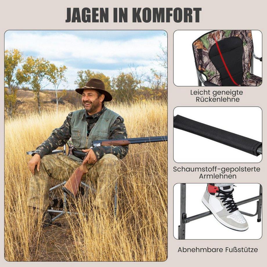 Northio  Faltbarer hoher Jagdstuhl Robuster übergroßer Regiestuhl mit Seitentisch Tragfähigkeit 150 kg 