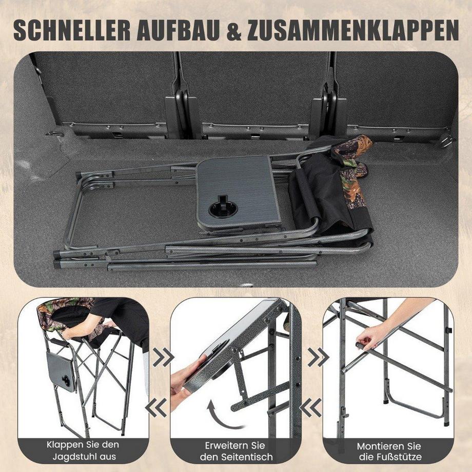 Northio  Faltbarer hoher Jagdstuhl Robuster übergroßer Regiestuhl mit Seitentisch Tragfähigkeit 150 kg 