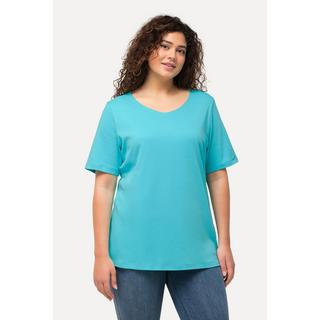 Ulla Popken  T-shirt doublé sur le devant, col rond et manches courtes - coupe Slim Fit 