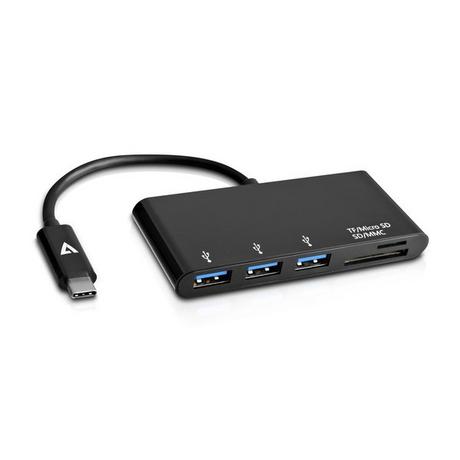 V7  USB-C TO 5IN1 HUB BLACK 3XUSB3. 1XSD 1XMICRO SD 