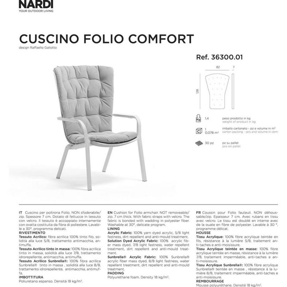 NARDI outdoor Coussin de jardin pour fauteuil Folio gris  