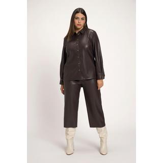 Ulla Popken  Blusa in similpelle con colletto da camicia, cucitura trasversale e maniche lunghe 