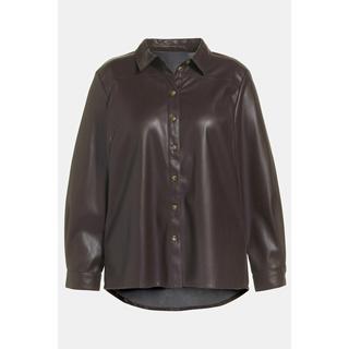 Ulla Popken  Blusa in similpelle con colletto da camicia, cucitura trasversale e maniche lunghe 