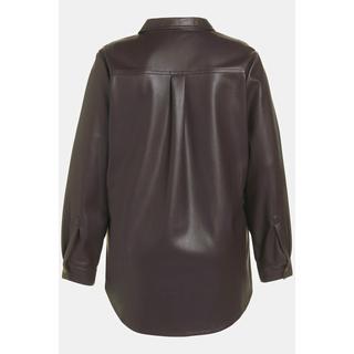 Ulla Popken  Blusa in similpelle con colletto da camicia, cucitura trasversale e maniche lunghe 