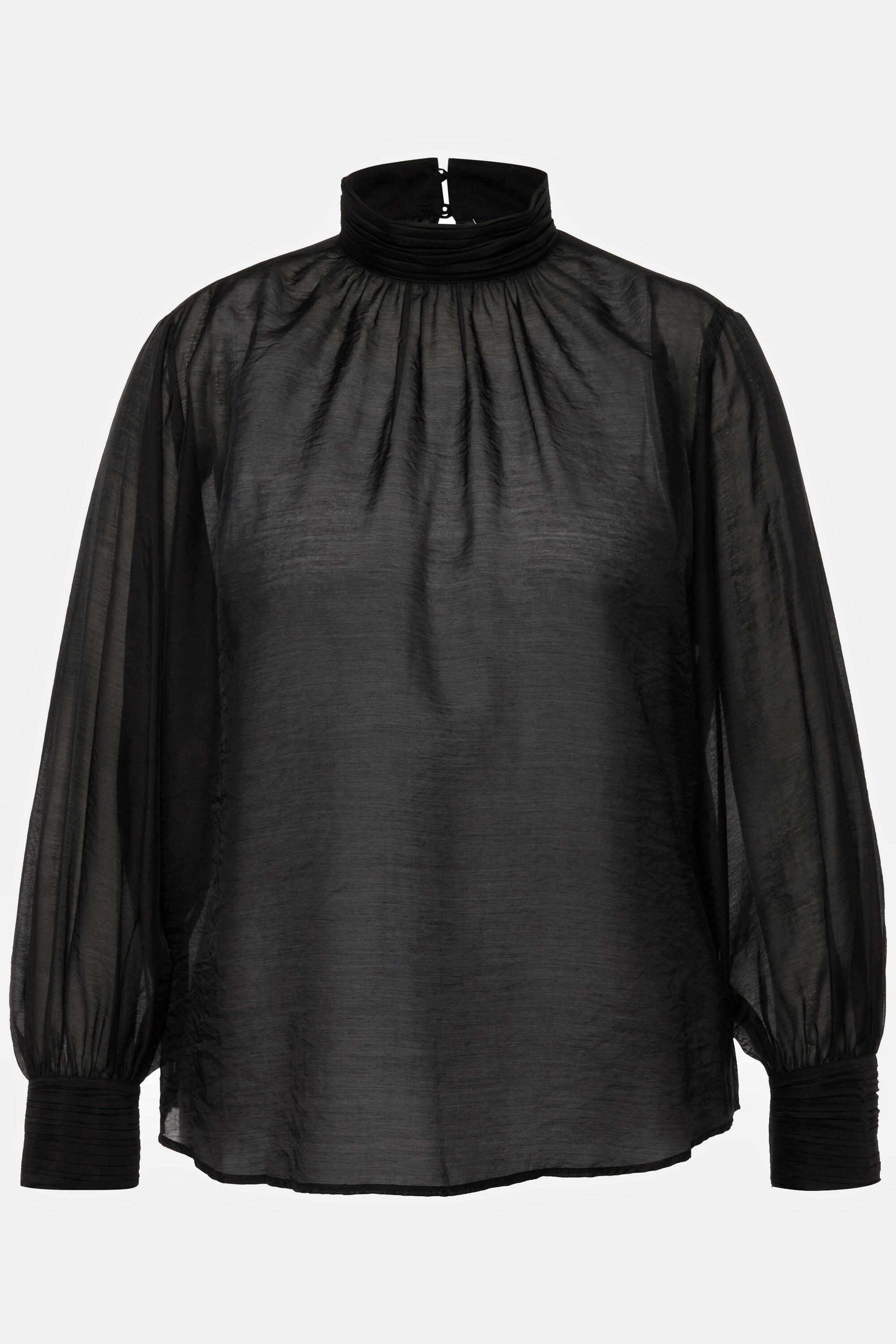 Ulla Popken  Blouse en Lyocell à manches longues et col montant, plis fantaisie 