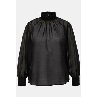 Ulla Popken  Blusa con lyocell, pieghe decorative, collo alto e maniche lunghe 