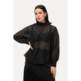 Ulla Popken  Blusa con lyocell, pieghe decorative, collo alto e maniche lunghe 