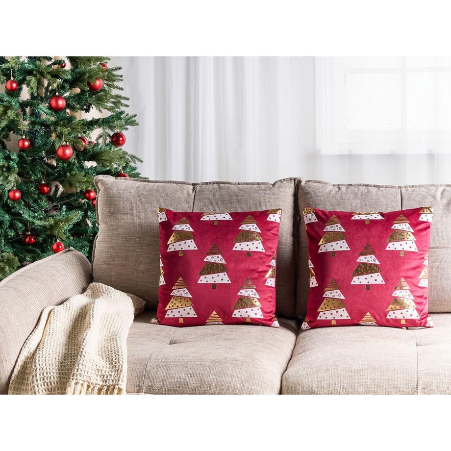 Beliani Dekokissen 2er Set aus Samtstoff Modern GOLDSPRUCE  