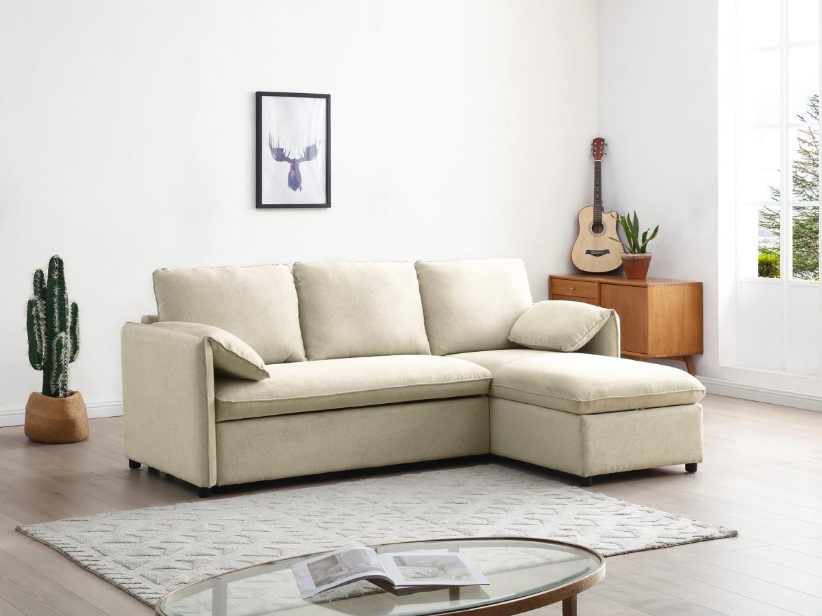 Vente-unique Canapé d'angle convertible et réversible en tissu beige ALPARETO  