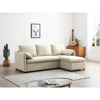 Vente-unique Canapé d'angle convertible et réversible en tissu beige ALPARETO  