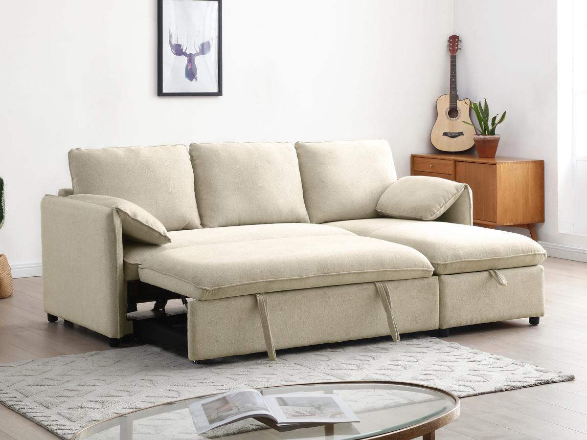 Vente-unique Canapé d'angle convertible et réversible en tissu beige ALPARETO  