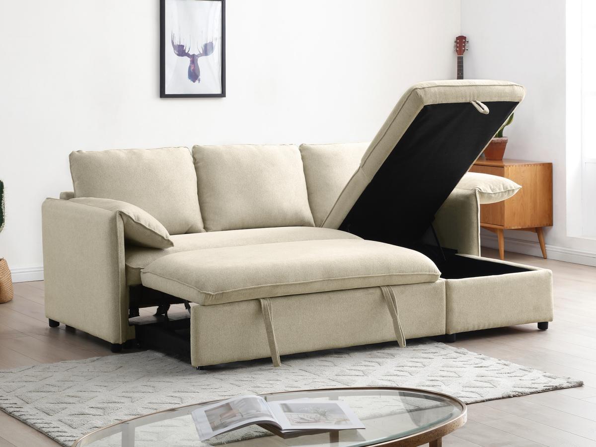 Vente-unique Canapé d'angle convertible et réversible en tissu beige ALPARETO  