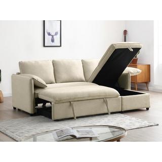 Vente-unique Canapé d'angle convertible et réversible en tissu beige ALPARETO  