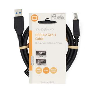 Nedis  Câble USB | USB 3.2 Gen 1 | USB-A mâle | USB-A femelle | 5 Gbps | Nickelé | 1,00 m | Rond | PVC | Noir | Etiquette 