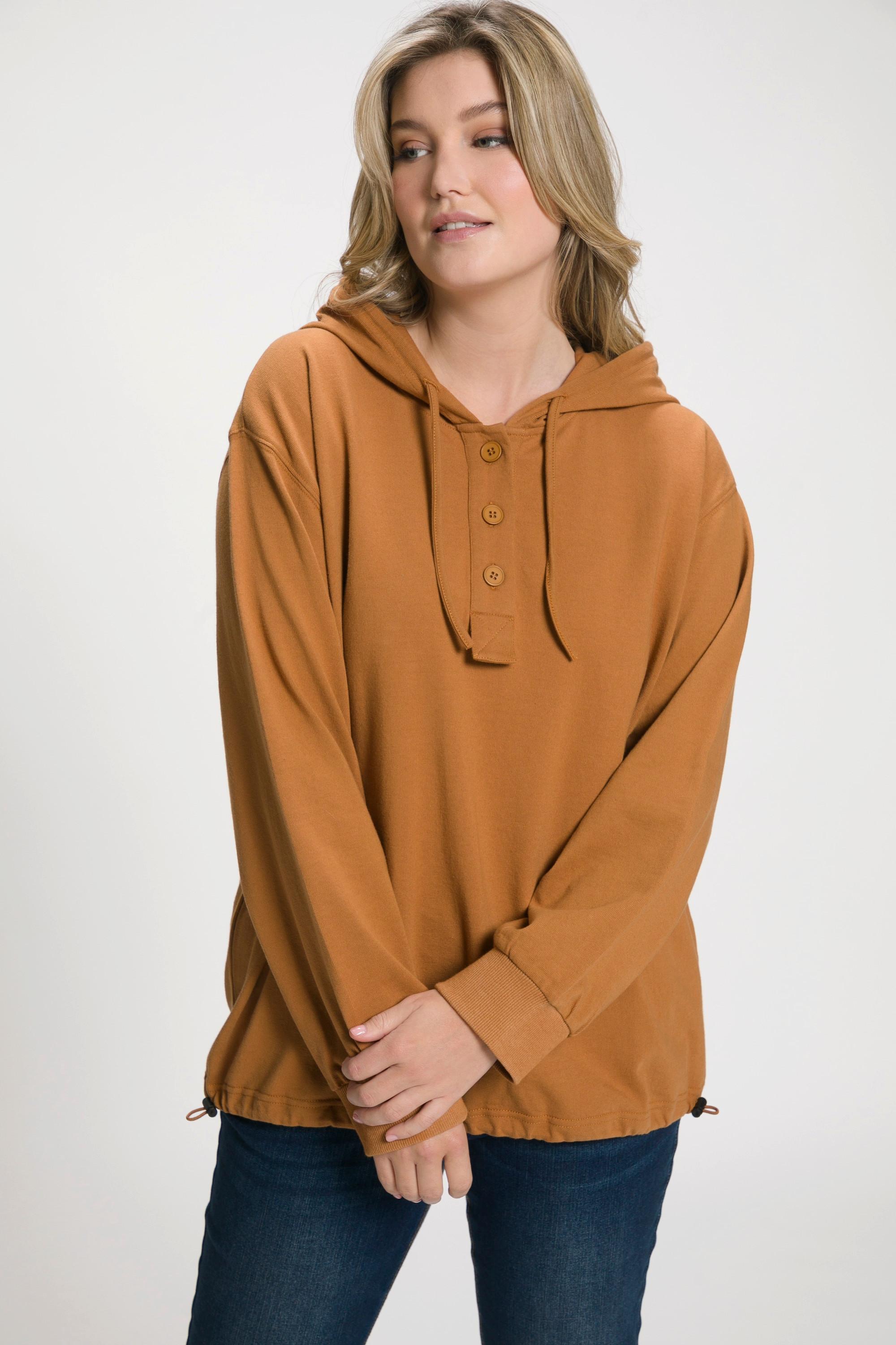 Ulla Popken  Maglia dal taglio oversize con laccetto, bottoni sul cappuccio e maniche lunghe 