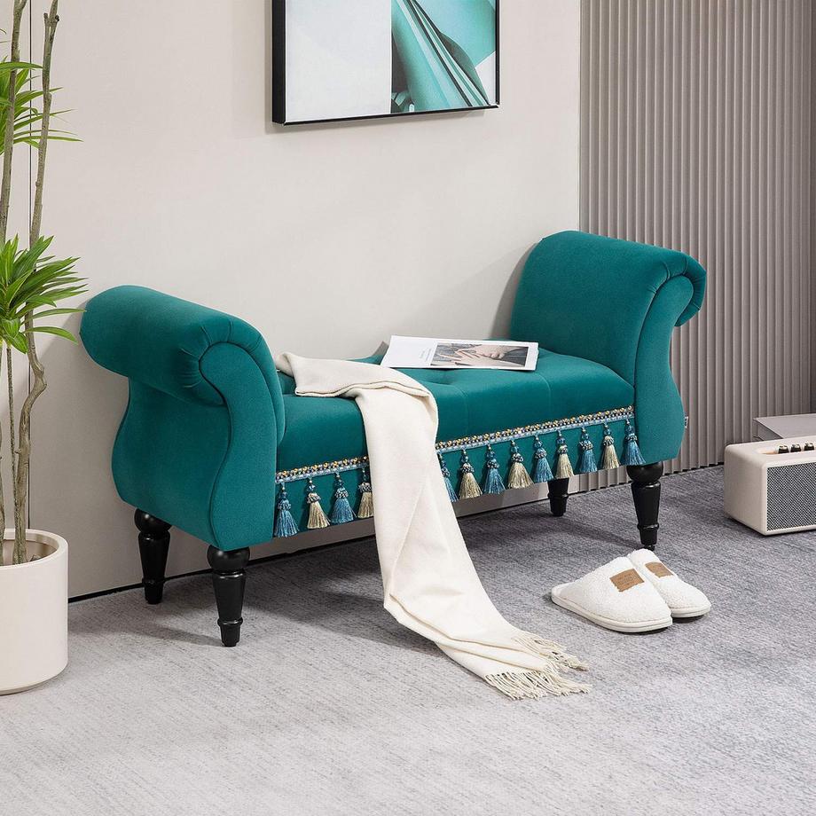 Northio Panca imbottita di lusso con aspetto velluto, per soggiorno; Camera da letto, grigia 117 x 40 x 58 cm  